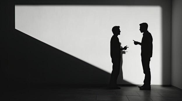 two-men-converse-as-shadows-on-the-wall-free-photo